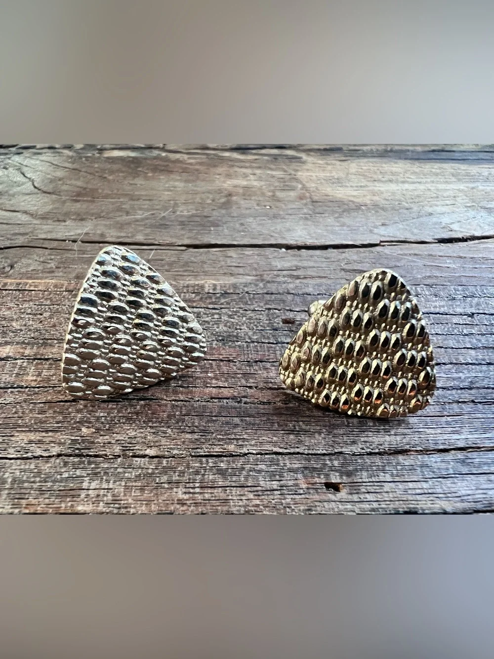 Gold Textured Triangle cuff links Vintage Art Deco